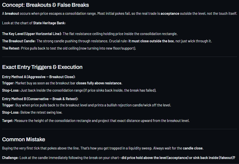 Vega lesson on breakouts and false breaks with two entry methods and a common mistake